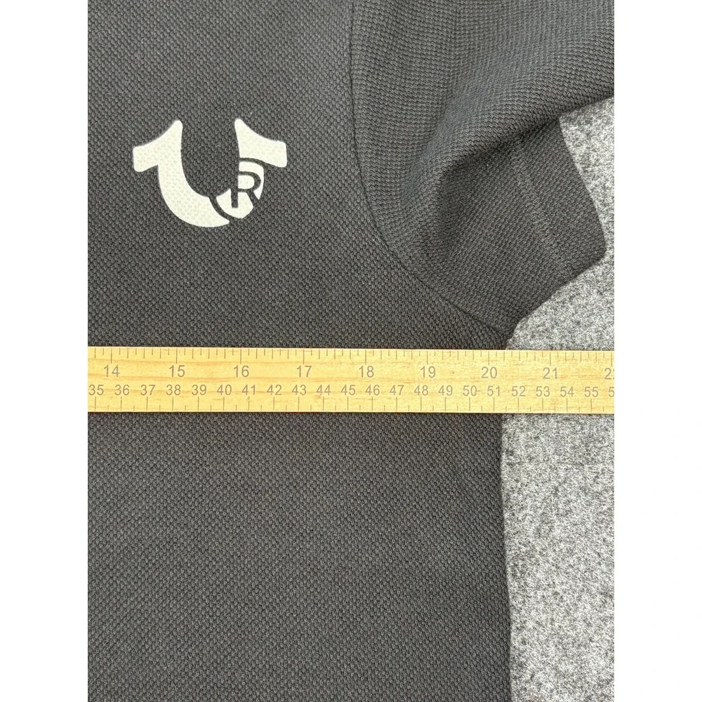 True Religion Mens Black Short Sleeve Henley Shirt Horseshoe Logo Size L